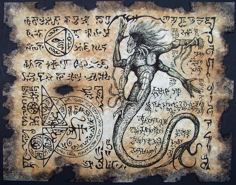 Interpretación artística de una página del Necronomicon. Foto: Lovecraft Wiki